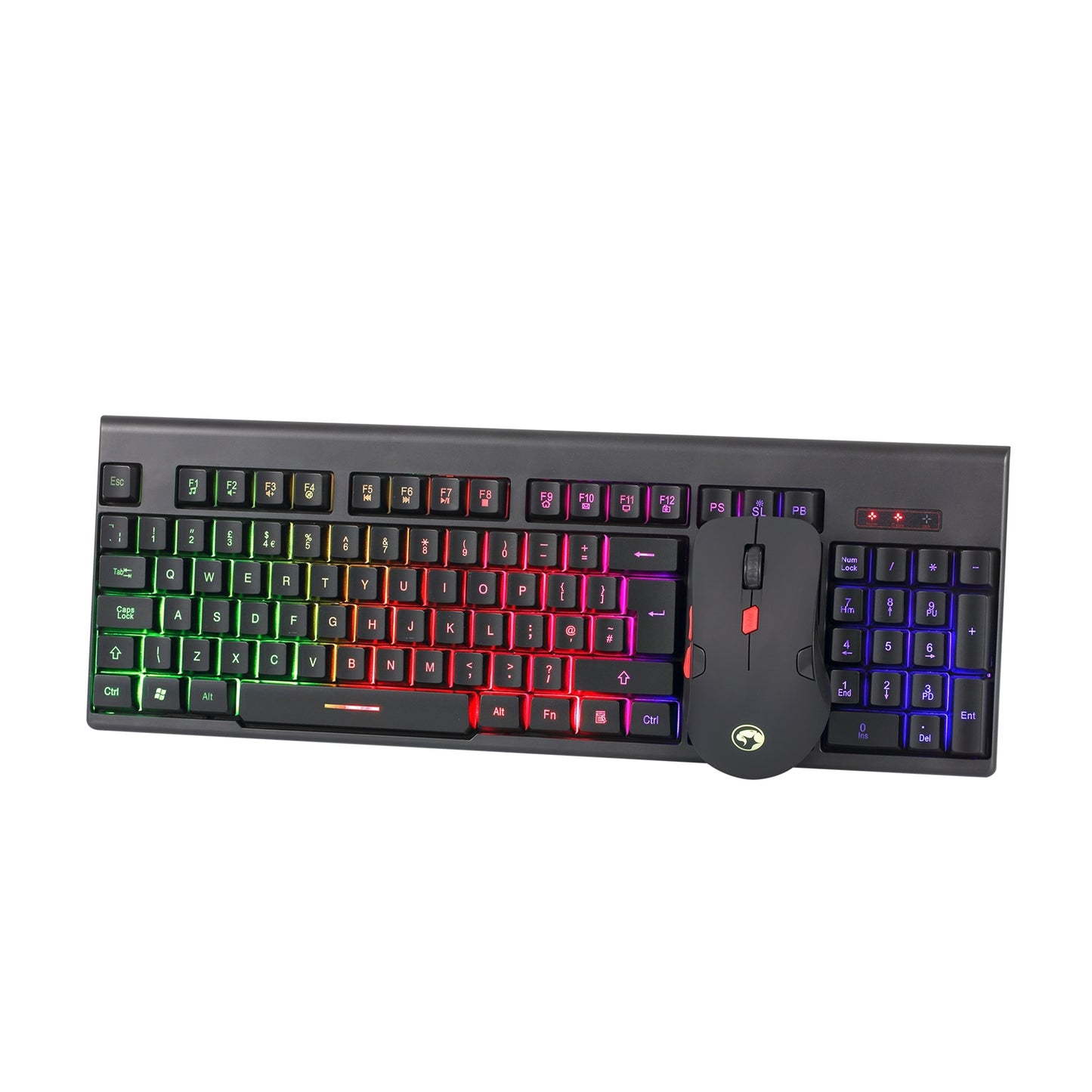 Marvo Scorpion KW512 Wireless Keyboard and Mouse Bundle, 12 Multimedia Keys, 3 Colour LED Backlit with 7 Lighting Modes, Optical Mouse with Adjustable 800-1600 dpi, 6 Buttons, Ideal for Gaming, Home or Office