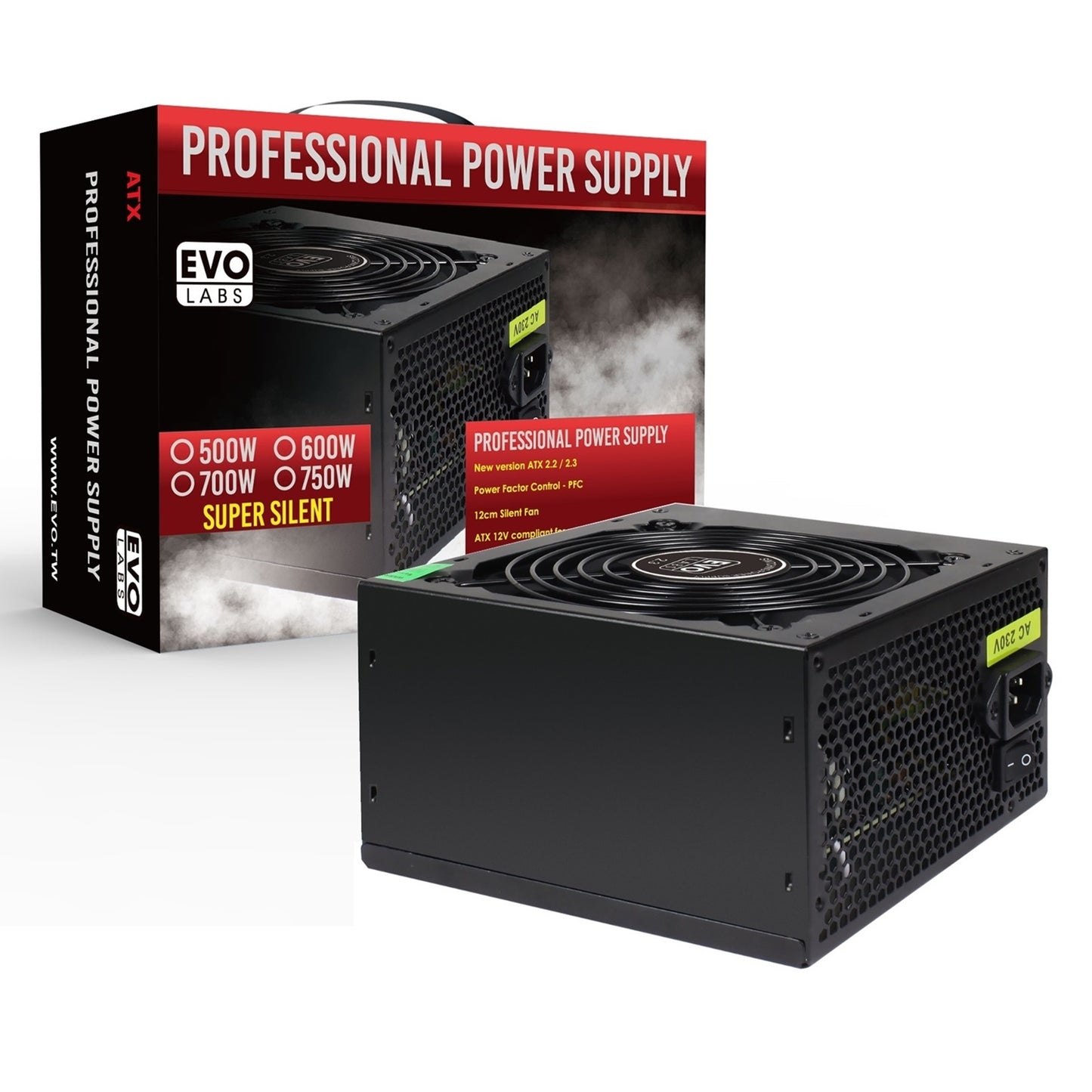 EVO LABS BR600-12BL 600W PSU, 120mm Black Silent Fan with Improved Ventilation, Non Modular, Stable & Reliable, Retail Packaged