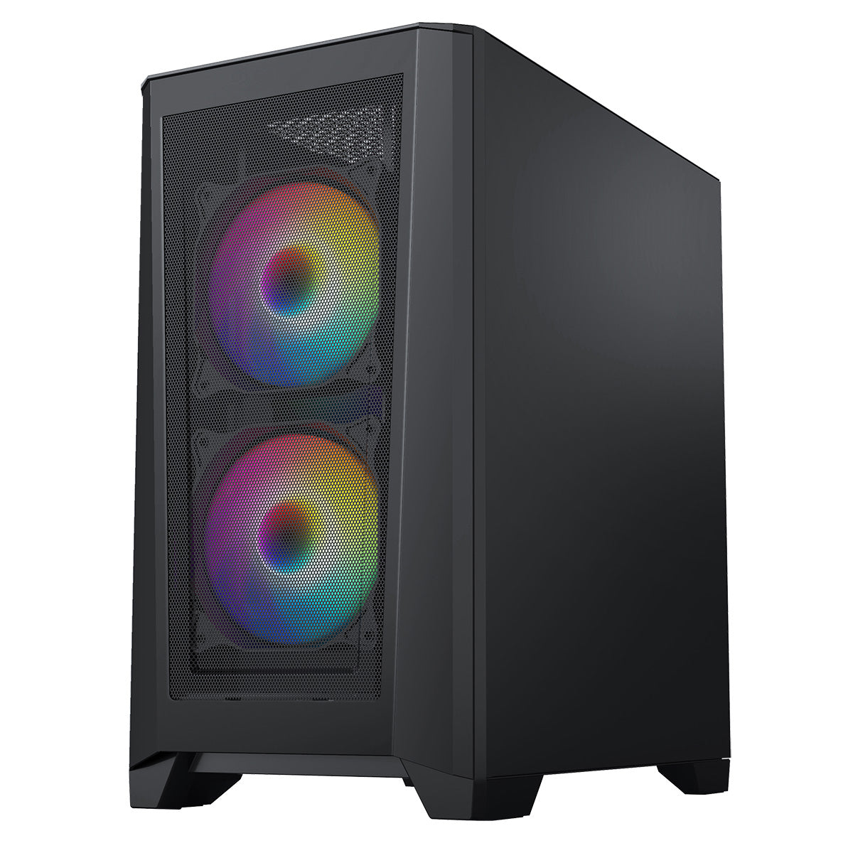 Level 2 Black Micro-ATX Mesh PC Gaming Case with 3 x 120mm RGB Rainbow Fans Included With Tempered Glass Side Panel