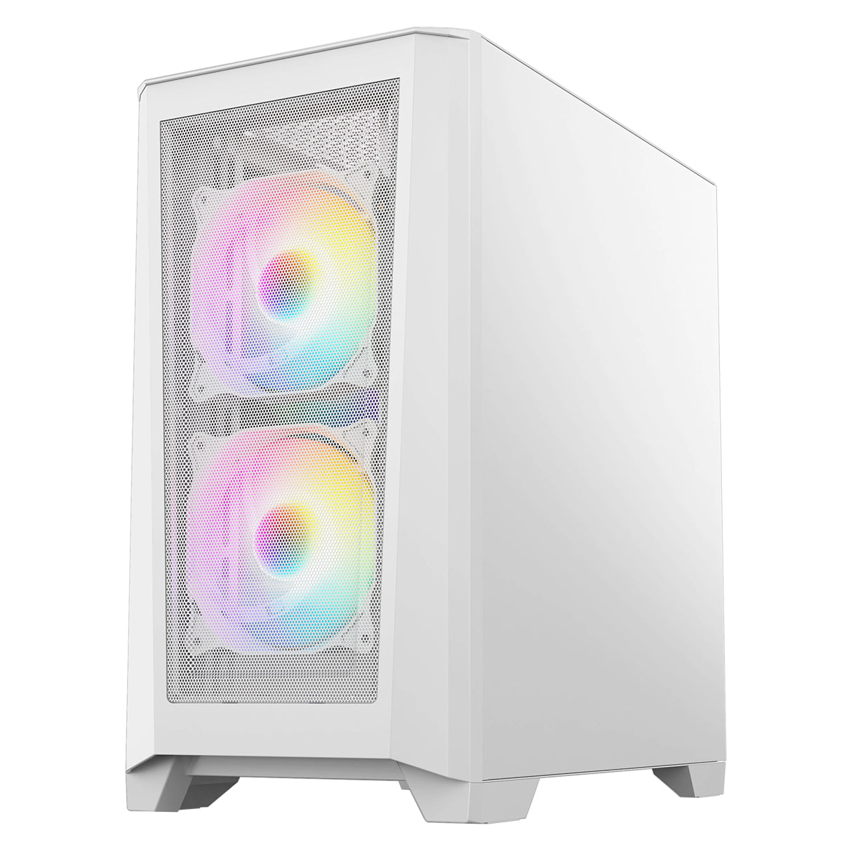 Level 2 White Micro-ATX Mesh PC Gaming Case with 3 x 120mm RGB Rainbow Fans Included With Tempered Glass Side Panel