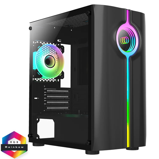 Quake Black Micro-ATX PC Gaming Case with 1 x Infinity LED Strip 1 x 120mm Infinity Fan Included Tempered Glass Side Panel