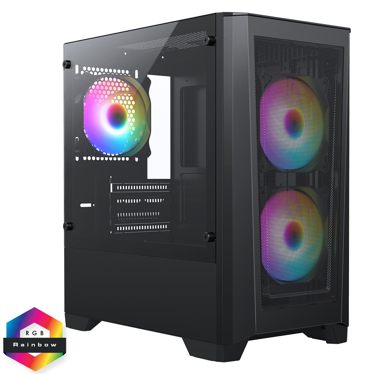 Level 2 Black Micro-ATX Mesh PC Gaming Case with 3 x 120mm RGB Rainbow ...